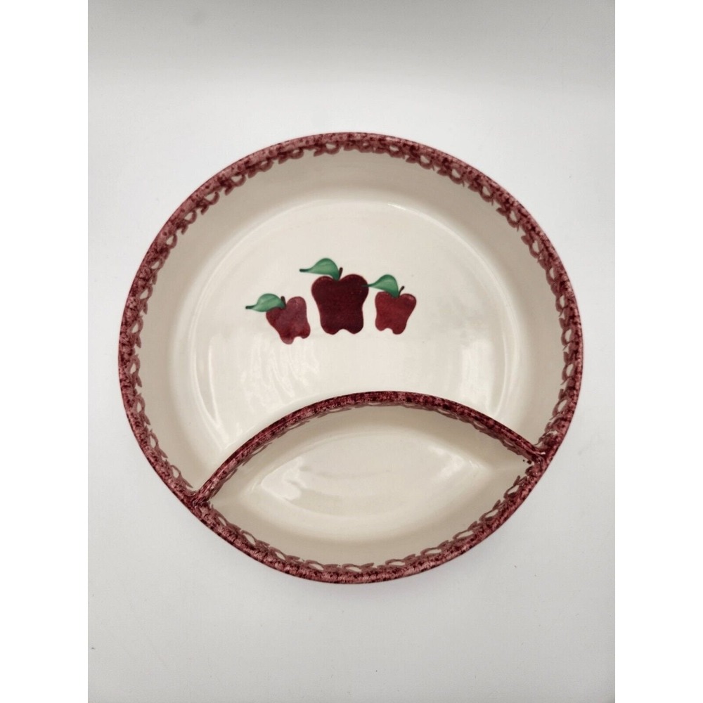 Vtg1998‎ Neher Pottery Round Chip & Dip Serving Bowl Red Apples Recipe On Bottom